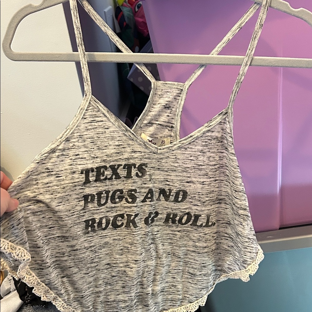 Hollister Gray Crop Top with Text Print